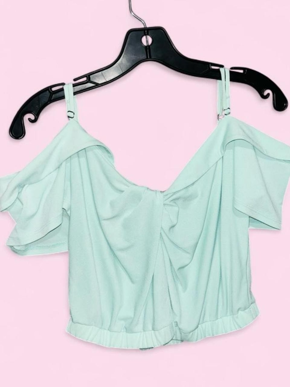 Express Mint Ruffle Crop Top - Picture 2 of 4